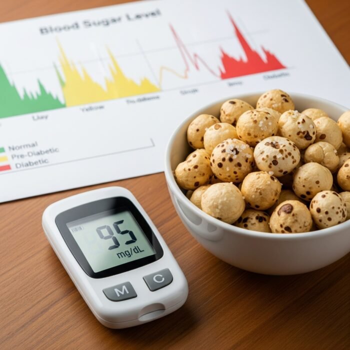 Makhana shown as a natural diabetic friendly snack to help manage diabetes.