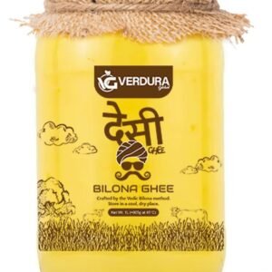 Pure Desi Ghee in a glass jar made with traditional bilona process, natural and rich in taste by Verdura Global.
